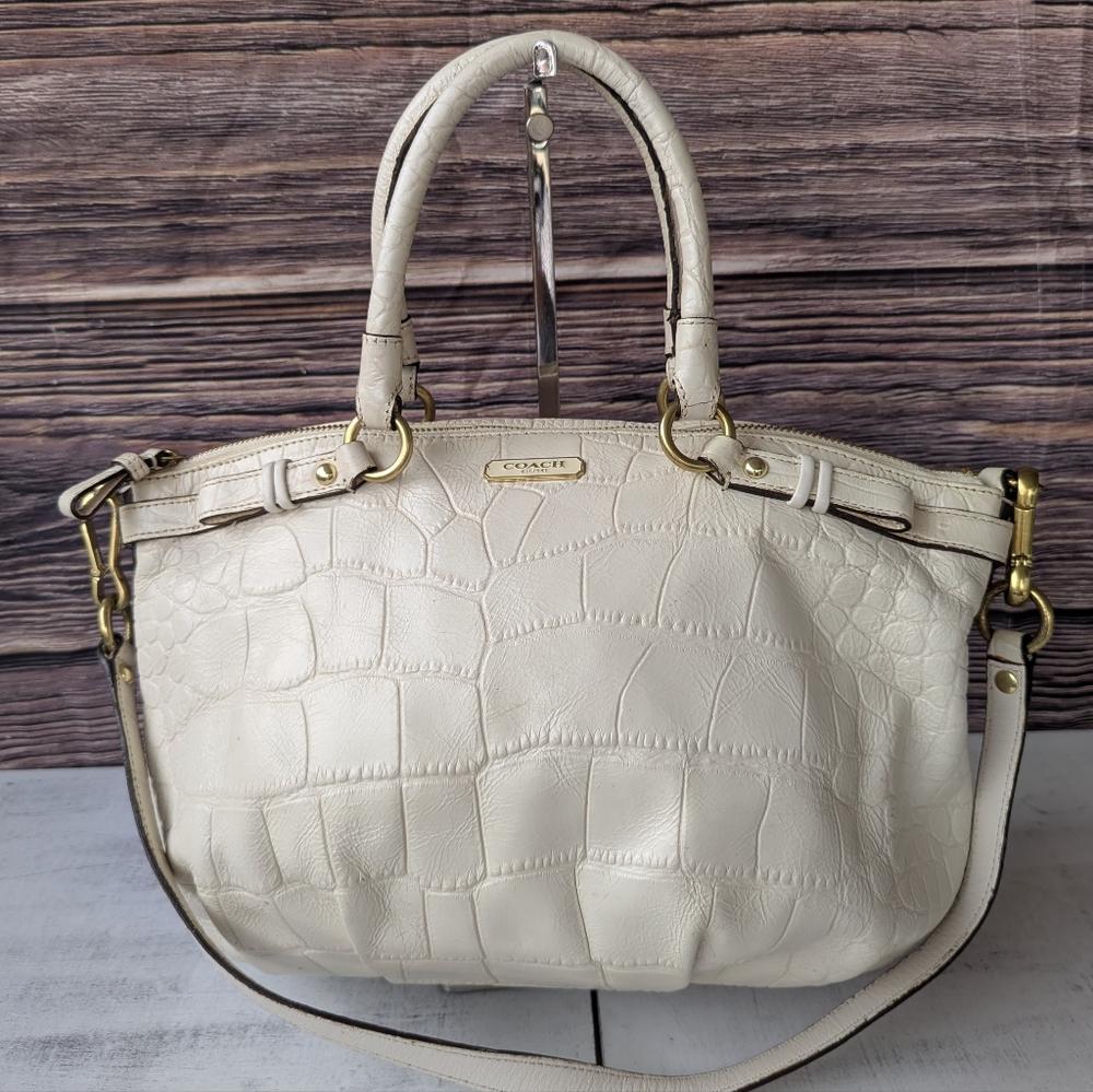 🌹Coach Madison Sophia Ivory Croc-Embossed Satchel Women's Bag